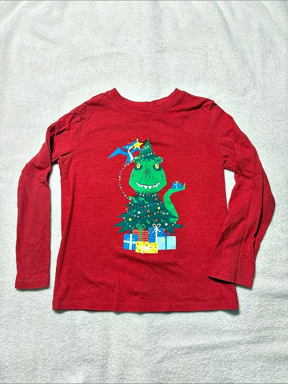 Cat & Jack Red Long-Sleeve Holiday Dino Graphic Tee